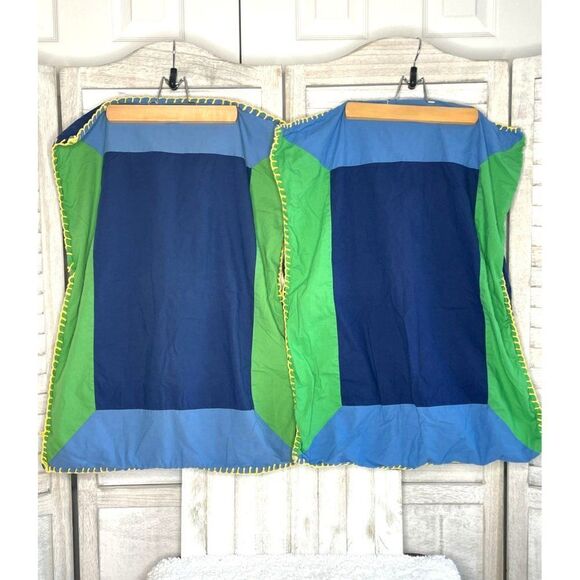 Set of 2 Pottery Barn Kids Blue & Green Color Block Standard Shams - Picture 1 of 3